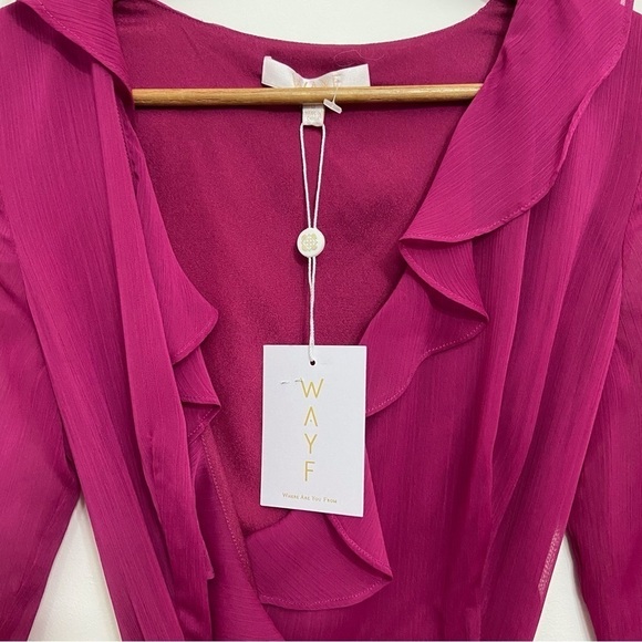Wayf chiffon dress sheer wrap crepe dress pink woven flowy small - Picture 3 of 15